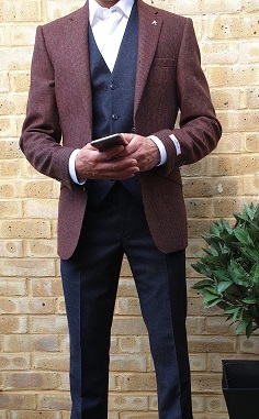 Burgundy and Blue 3 Piece Suit 