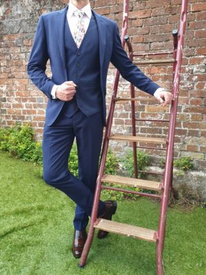 Blue Textured 3 pc Suit with Liberty tie