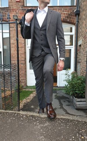 3 piece grey textured suit