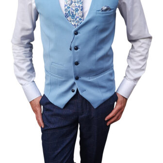 Marc Darcy - Tweed Blue Suit with Sky Blue Waistcoat