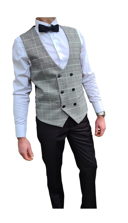Marc Darcy - Ross Grey Check Double Breasted Waistcoat