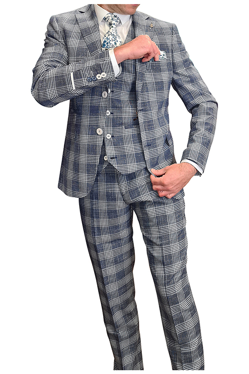 Fratelli – Navy White Check 3 Piece Suit