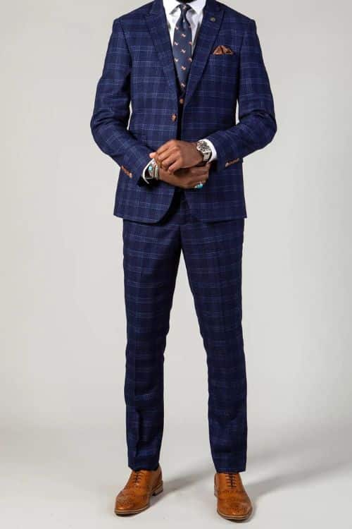 Marc Darcy: Chigwell Blue Tweed Check 3 Piece Suit