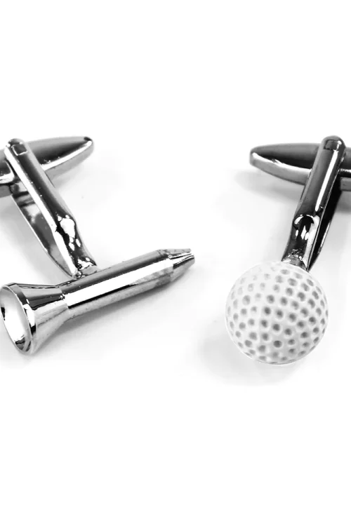 Silver Finish Golf Tee and Ball Cufflinks