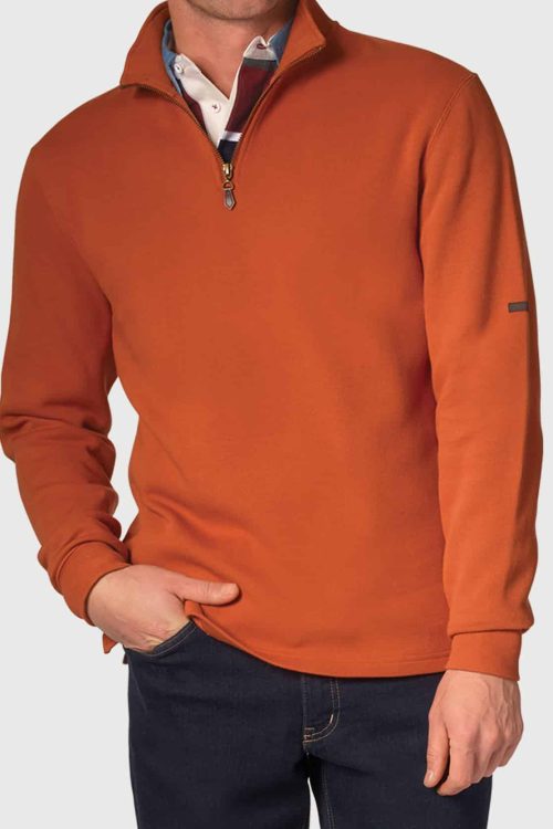Ambrose Tangerine Micro-Rib Zip Neck Sweatshirt