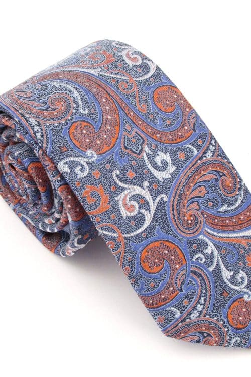 Blue & Orange Paisley London Silk Tie by Van Buck