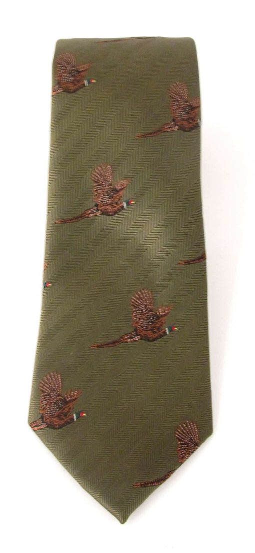Green Flying Pheasant Country Silk Tie 1