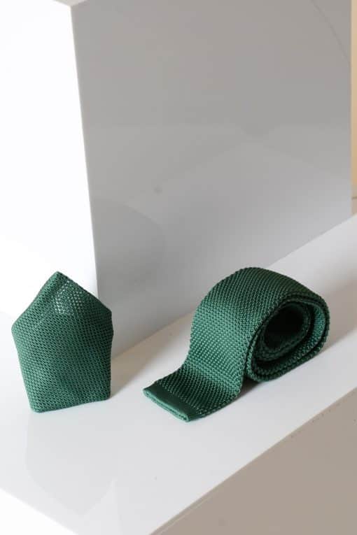 Marc Darcy Olive Knitted Tie & Pocket Square