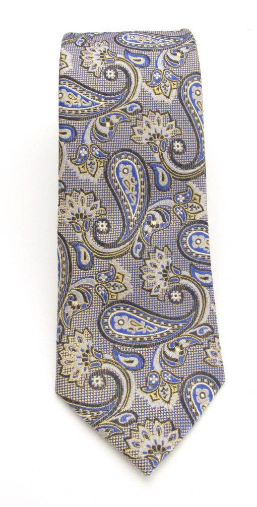Navy Blue & Gold Check Paisley Red Label Silk Tie by Van Buck 1