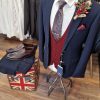 Navy Suit With Burgundy Waistcoat and Paisley Tie