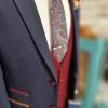 Navy Suit With Burgundy Waistcoat and Paisley Tie