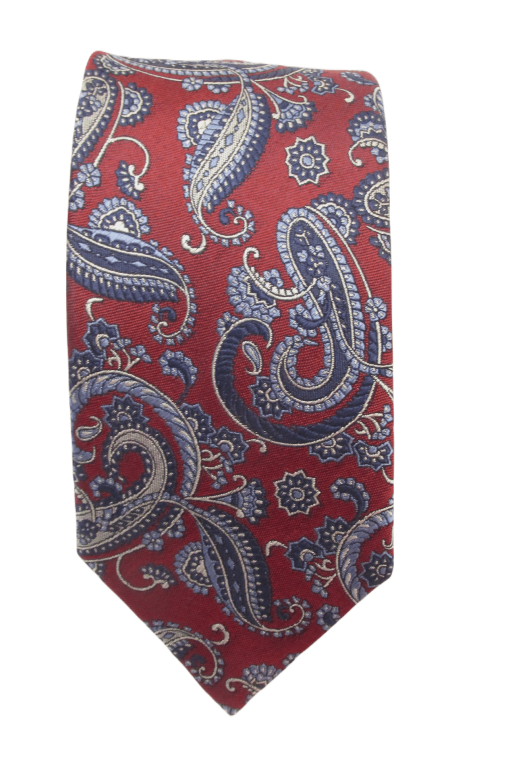 Red & Blue Floral Paisley Red Label Silk Tie by Van Buck Alt
