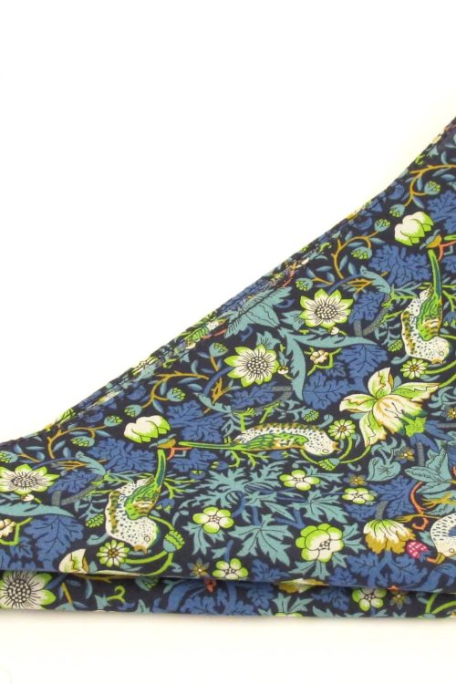 Strawberry Thief Green Cotton Green Pocket Square Made with Liberty Fabric