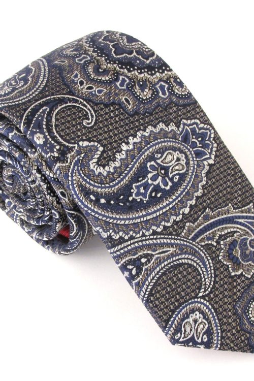 Van Buck Grey & Blue Large Paisley Red Label Silk Tie