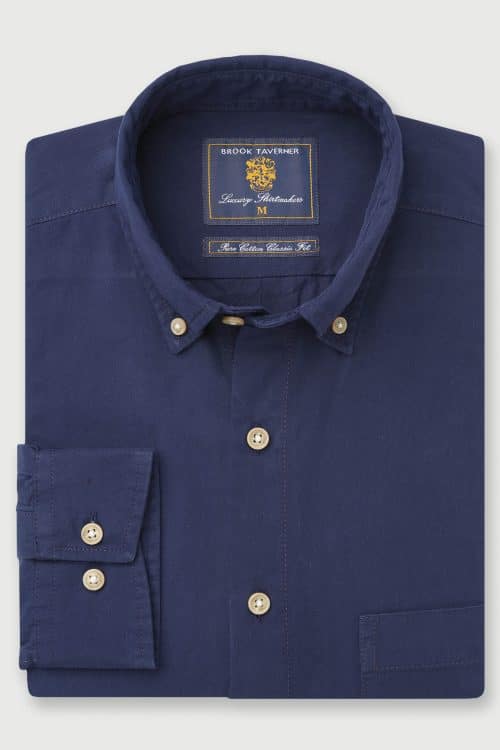 Navy Garment Washed Twill Classic and Tailored Fit Shirt 1