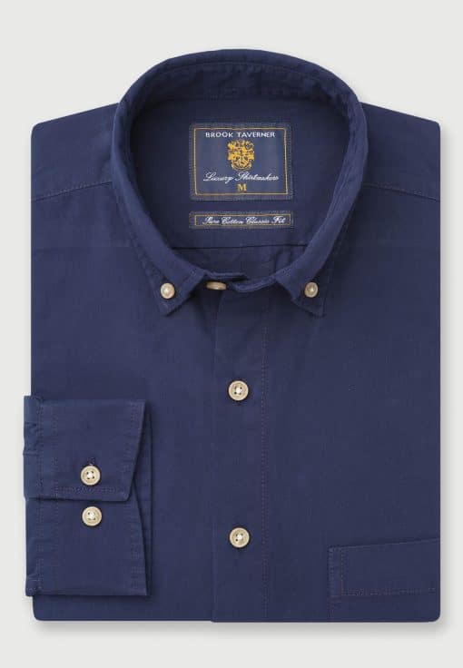 Navy Garment Washed Twill Classic and Tailored Fit Shirt 1