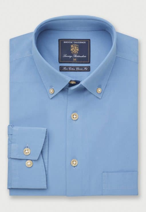 Sky Blue Garment Washed Twill Classic and Tailored Fit Shirt