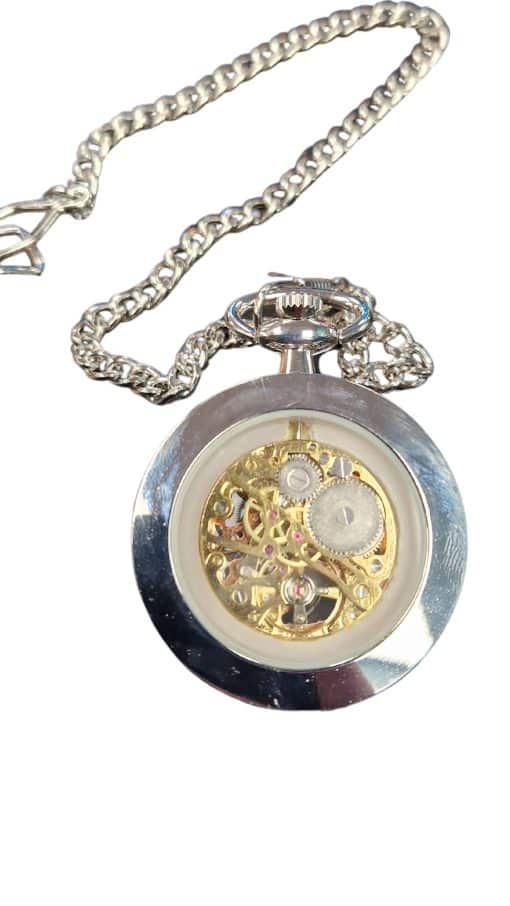 Steampunk Silver Skeleton Mechanical Pocket Watch