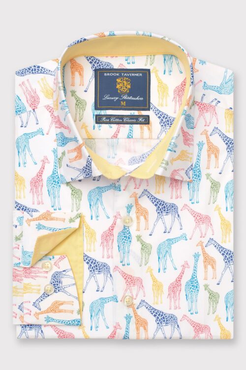 Regular Fit Multicoloured Giraffes Print Cotton Shirt