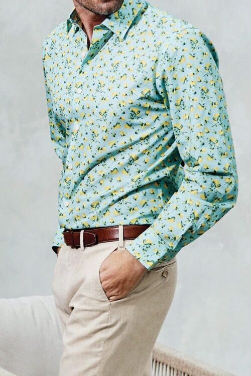 Brooke Taverner Tailored Fit Mint Green with Lemons Print Cotton Shirt