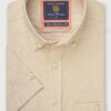 Regular Fit Cream Dobby Short Sleeve Linen Cotton Shirt