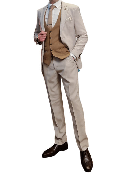 Marc Darcy - HM5 Stone Suit with Tan Waistcoat