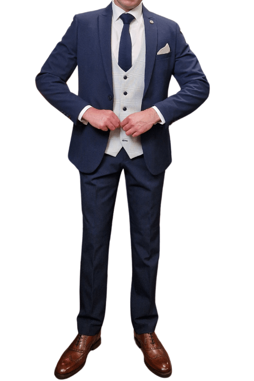 Marc Darcy Bromley Navy Check Suit with Stone Waistcoat