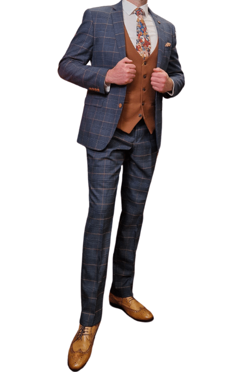 Marc Darcy - Jenson Marine Suit With Tan Waistcoat