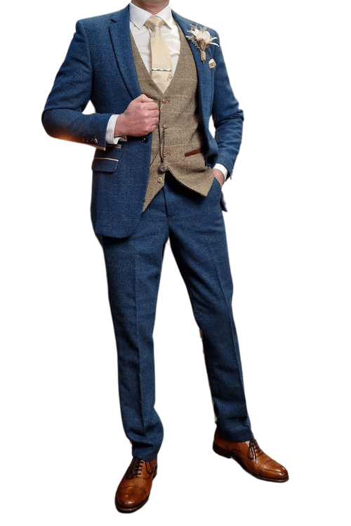 The Marc Darcy Dion Blue Suit with Tan Check Waistcoat