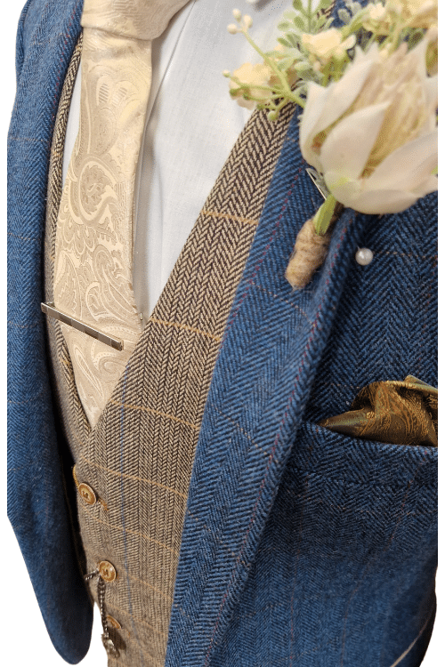The Marc Darcy Dion Blue Suit with Tan Check Waistcoat