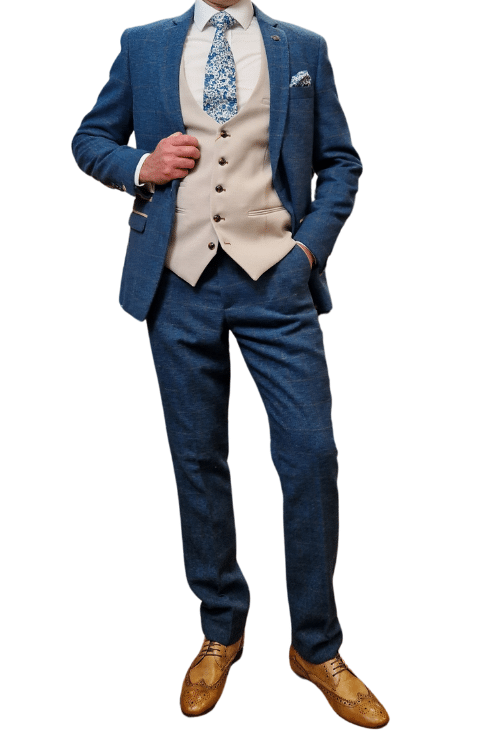 Marc Darcy Dion Blue Suit with Stone Waistcoat