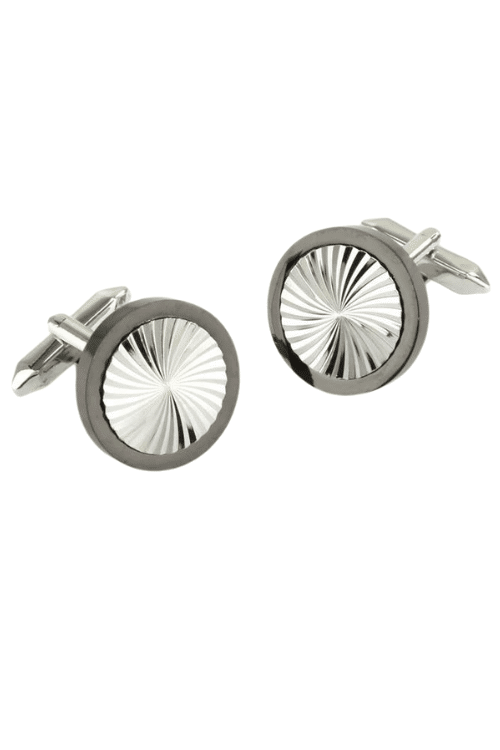 Silver Finish Circle Cufflinks with Gunmetal Rim