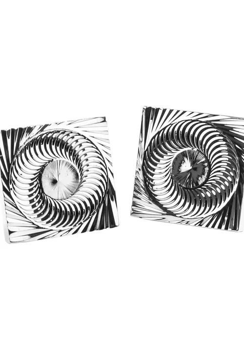 Spiral Etched Silver Finish Cufflinks