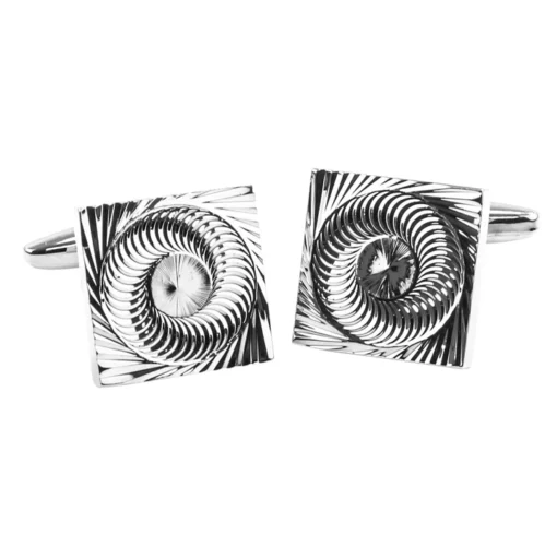 Spiral Etched Silver Finish Cufflinks