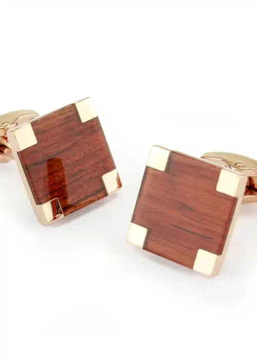 Square Rose Gold Wood Finish Cufflinks