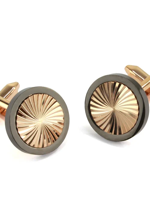 Rose Gold Finish Circle Cufflinks with Gunmetal Rim