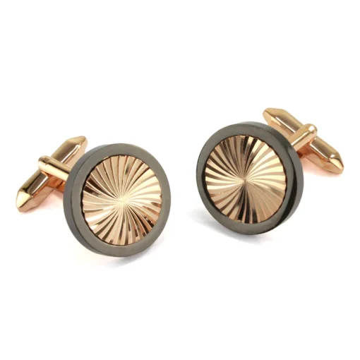 Rose Gold Finish Circle Cufflinks with Gunmetal Rim