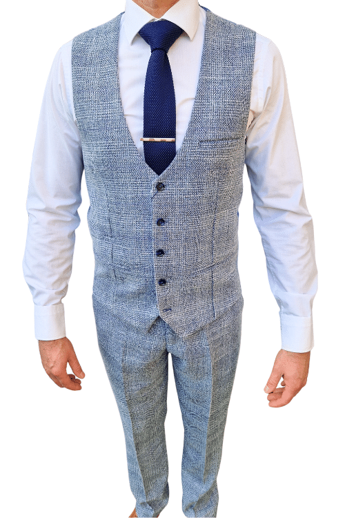 Marc Darcy Kris Sky Tweed Check Three-Piece Suit