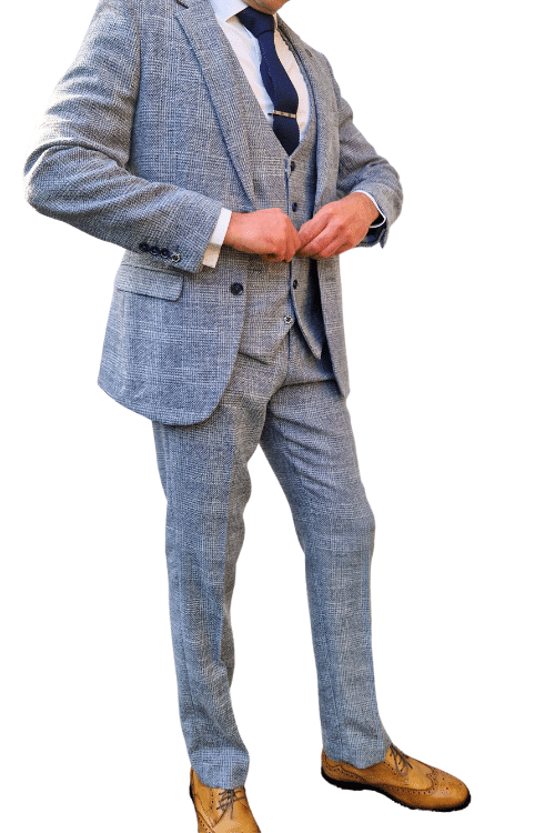 Marc Darcy Kris Sky Tweed Check Three-Piece Suit