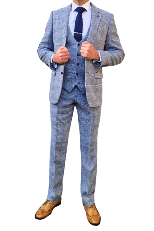 Marc Darcy Kris Sky Tweed Check Three-Piece Suit