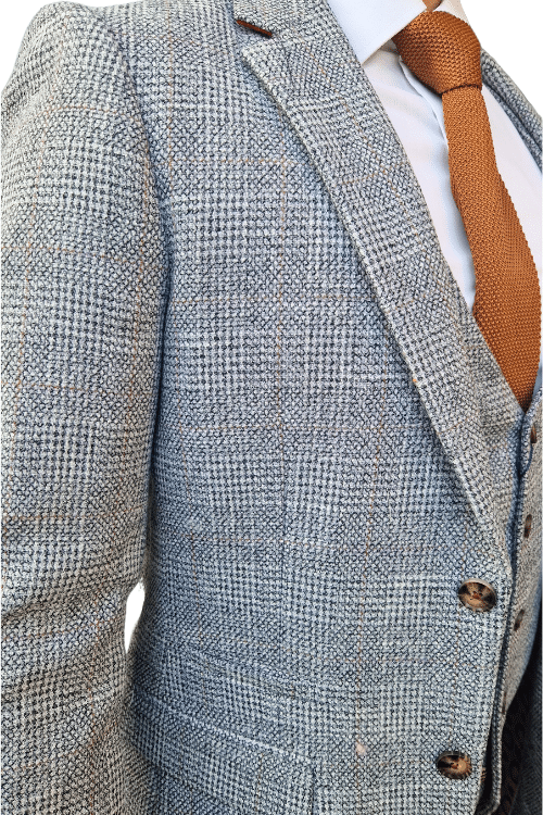 Marc Darcy Kris Silver Tweed Check Three-Piece Suit