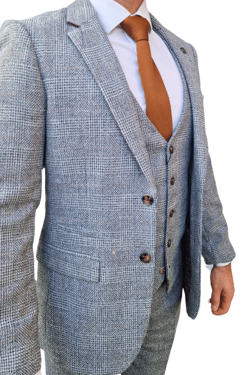 Marc Darcy Kris Silver Tweed Check Three-Piece Suit