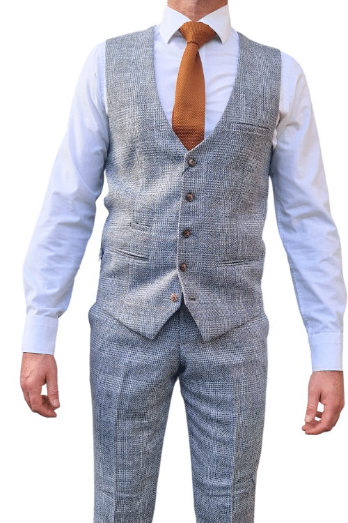 Marc Darcy Kris Silver Tweed Check Three-Piece Suit