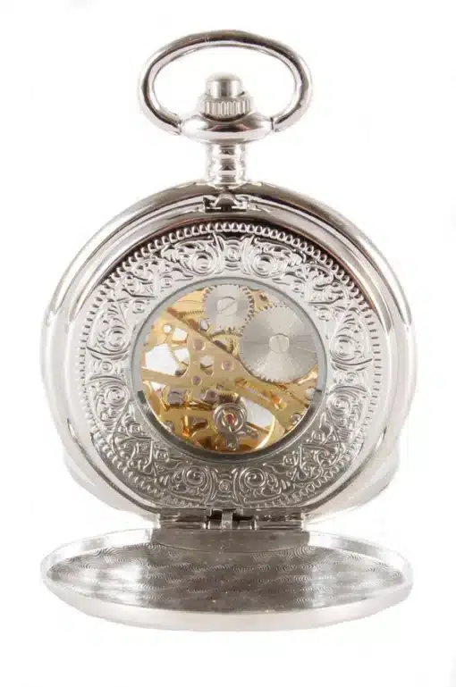 Silver Patterned Half Hunter Mechanical Pocket Watch