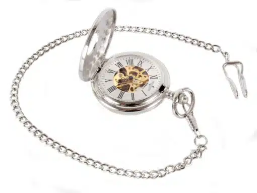 Silver Patterned Half Hunter Mechanical Pocket Watch