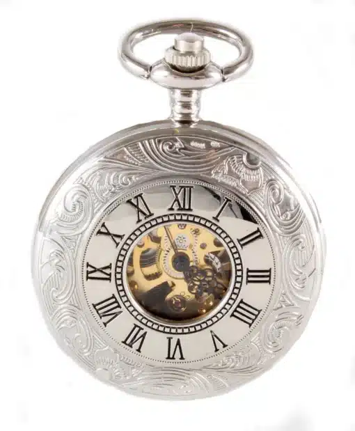 Silver Patterned Half Hunter Mechanical Pocket Watch