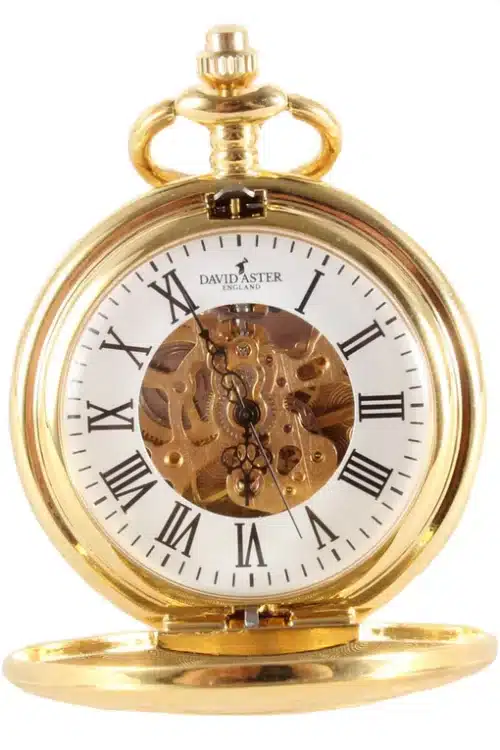 Gold Patterned Half Hunter Mechanical Pocket Watch