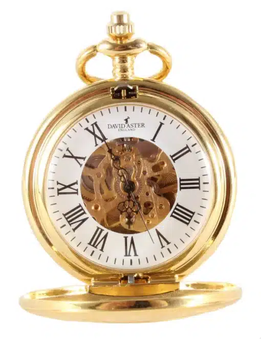 Gold Patterned Half Hunter Mechanical Pocket Watch