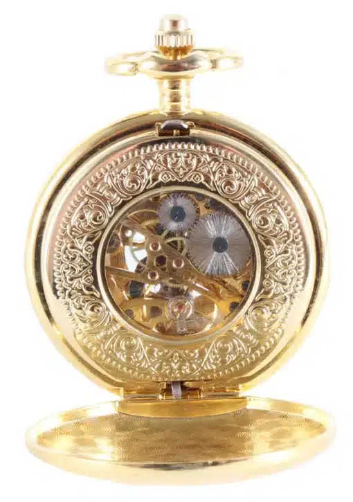 Gold Patterned Half Hunter Mechanical Pocket Watch