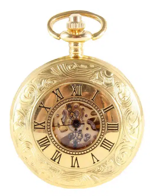 Gold Patterned Half Hunter Mechanical Pocket Watch